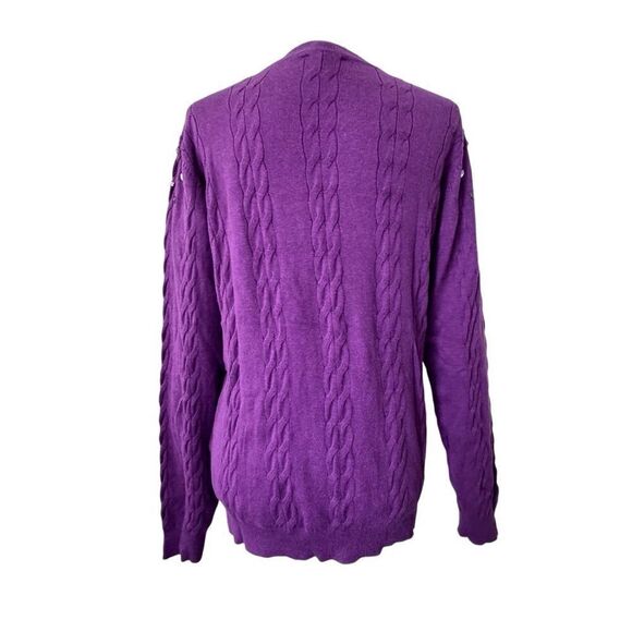 Isaac Mizrahi Live Purple Sweater Cable Knit Gemstone QVC Cardigan Size Small - Picture 2 of 15